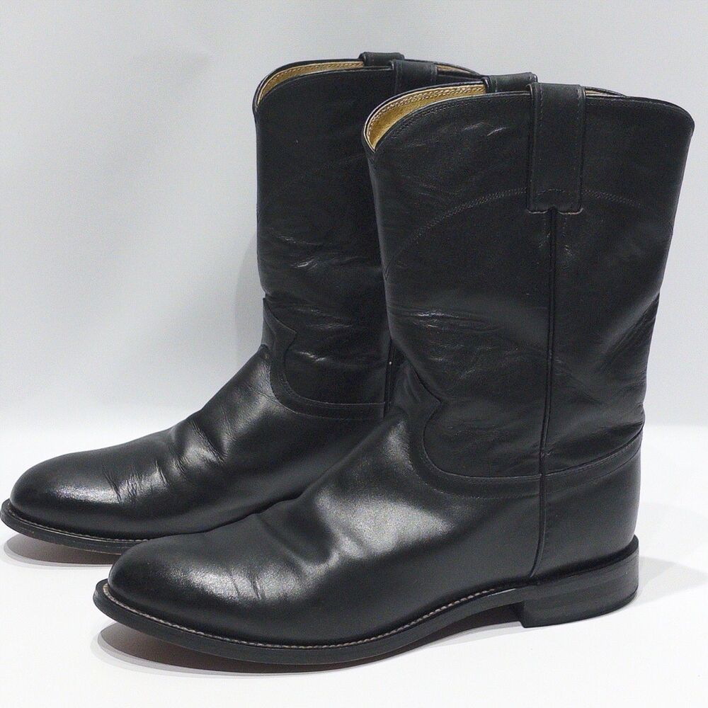 Justin 3133 Jackson 10" Roper Black Leather Western Boots Men Size 10EE X-Wide